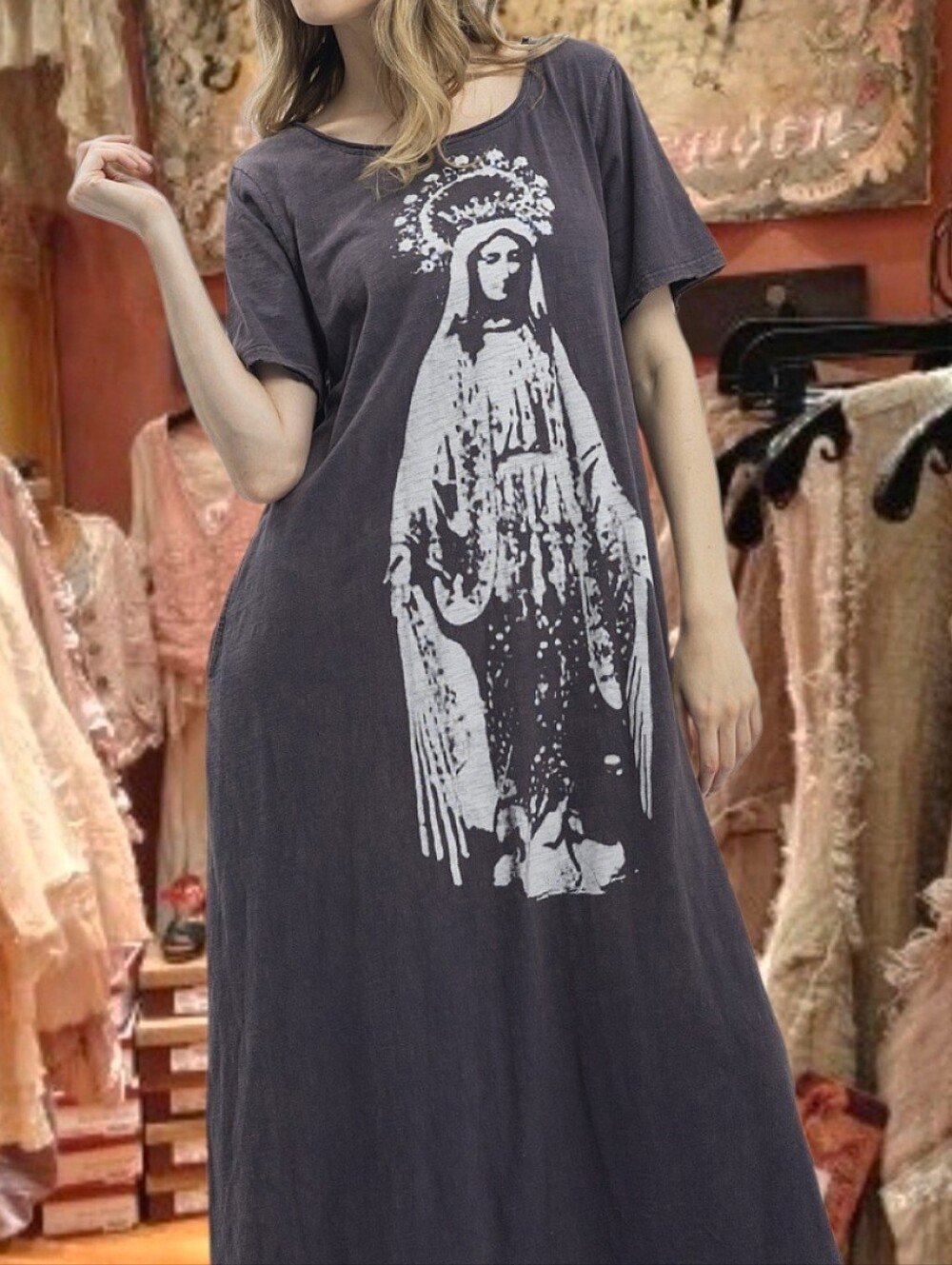 Magnolia Style Free Relaxed Beige Bohemian Long boho Maxi Dress with Pockets S . - Picture 9 of 16